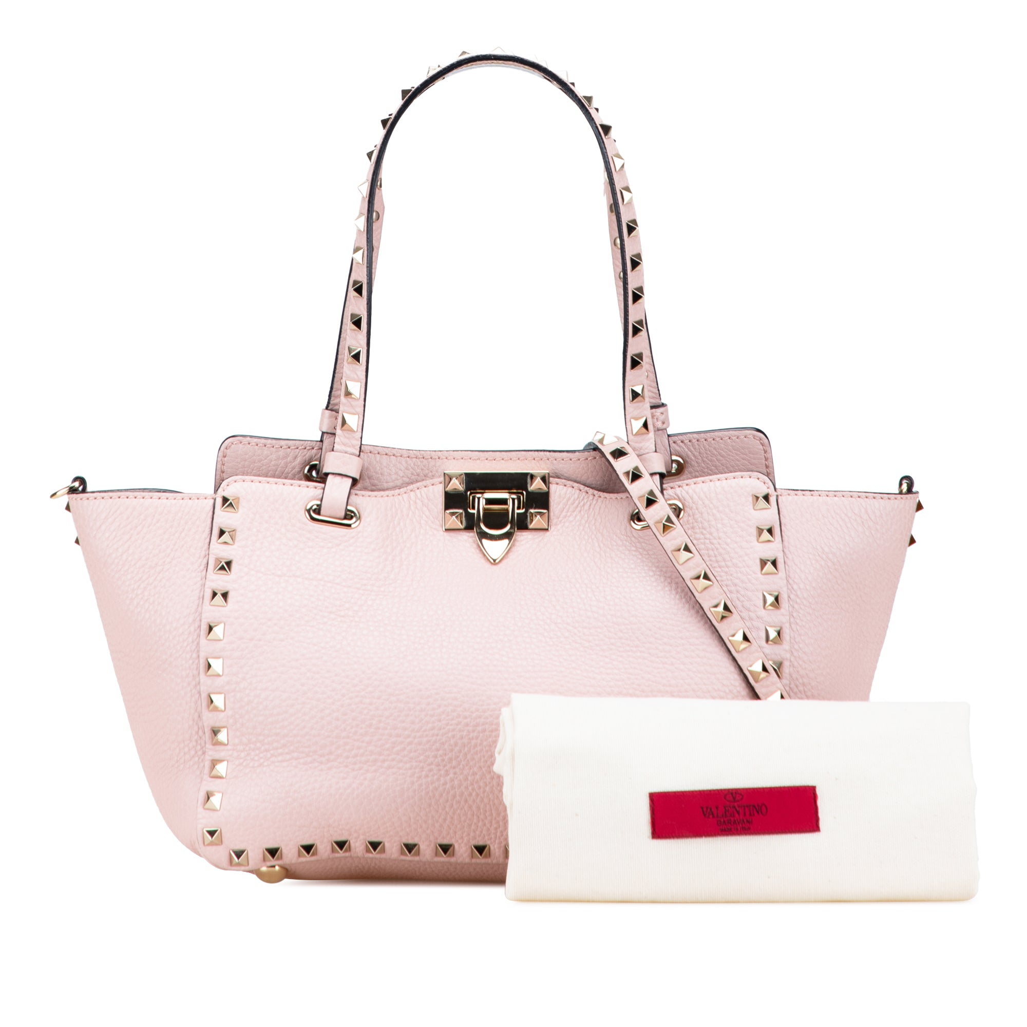 Small Grained Calfskin Rockstud Trapeze Satchel