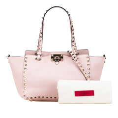 Small Grained Calfskin Rockstud Trapeze Satchel