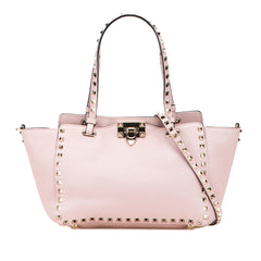 Small Grained Calfskin Rockstud Trapeze Satchel