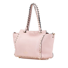 Small Grained Calfskin Rockstud Trapeze Satchel