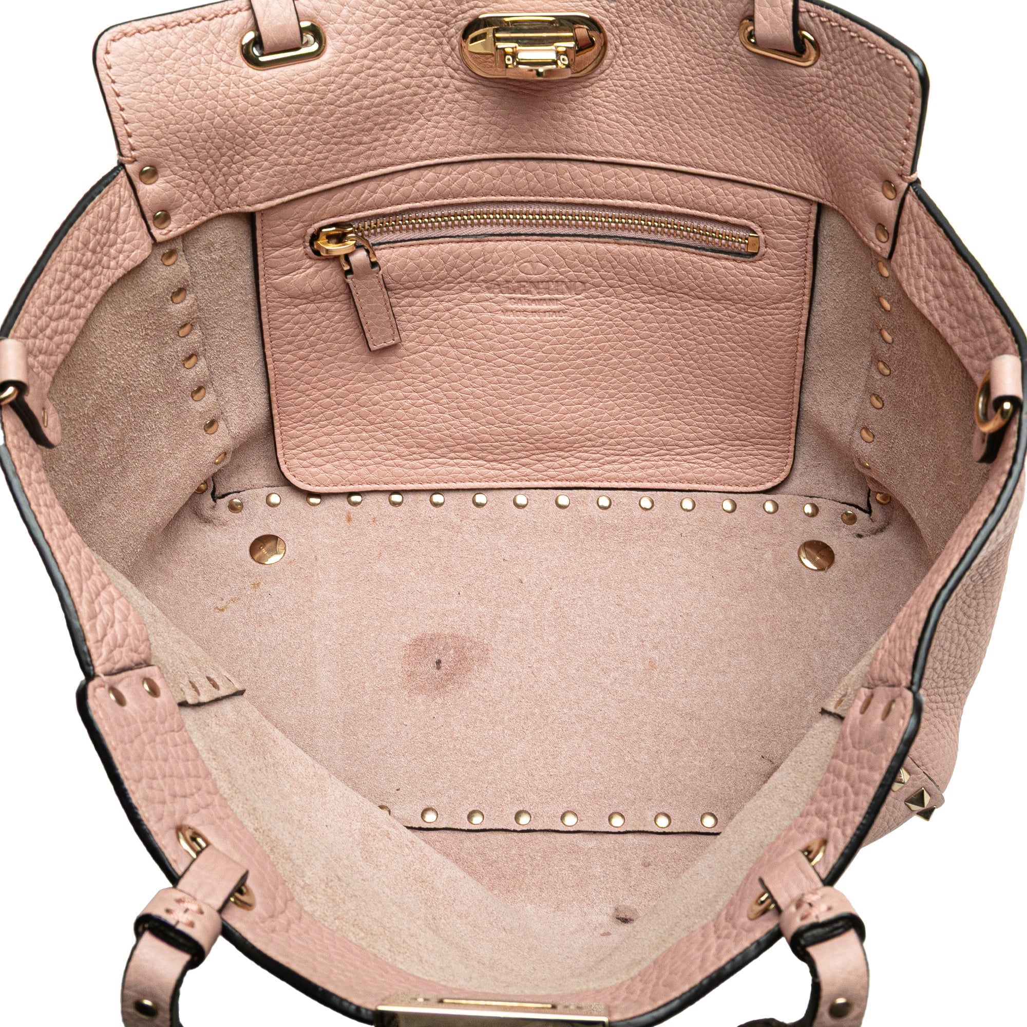 Small Grained Calfskin Rockstud Trapeze Satchel
