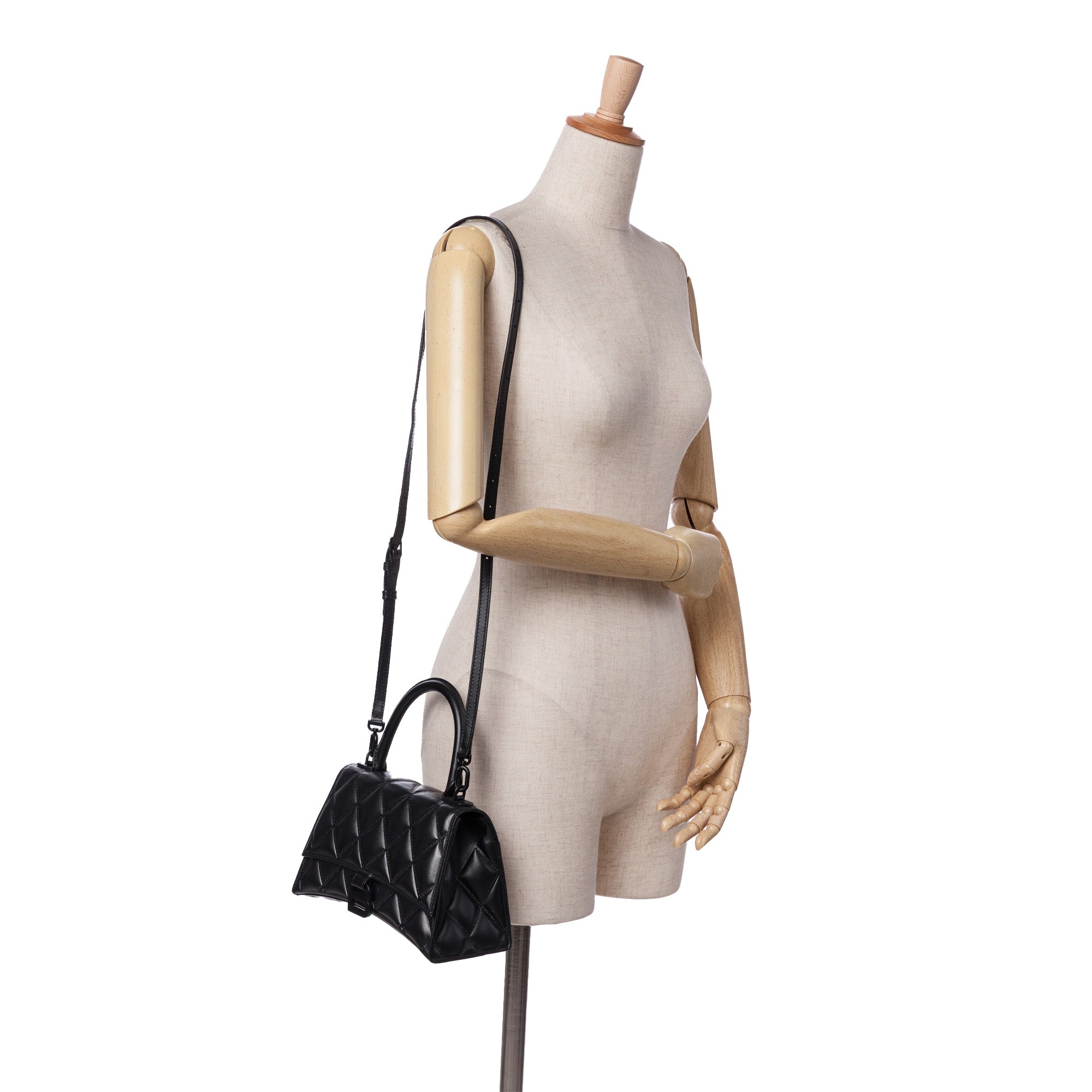 Small Quilted Leather Hourglass Top Handle Bag