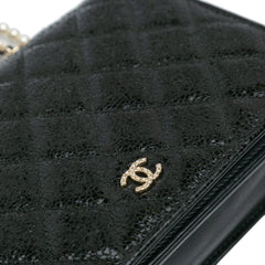 CC Quilted Crackled Patent Pearl Strap Wallet On Chain