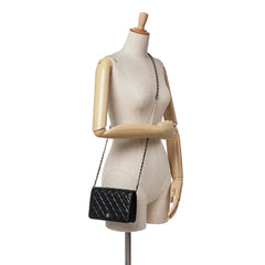 CC Quilted Crackled Patent Pearl Strap Wallet On Chain