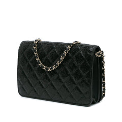 CC Quilted Crackled Patent Pearl Strap Wallet On Chain