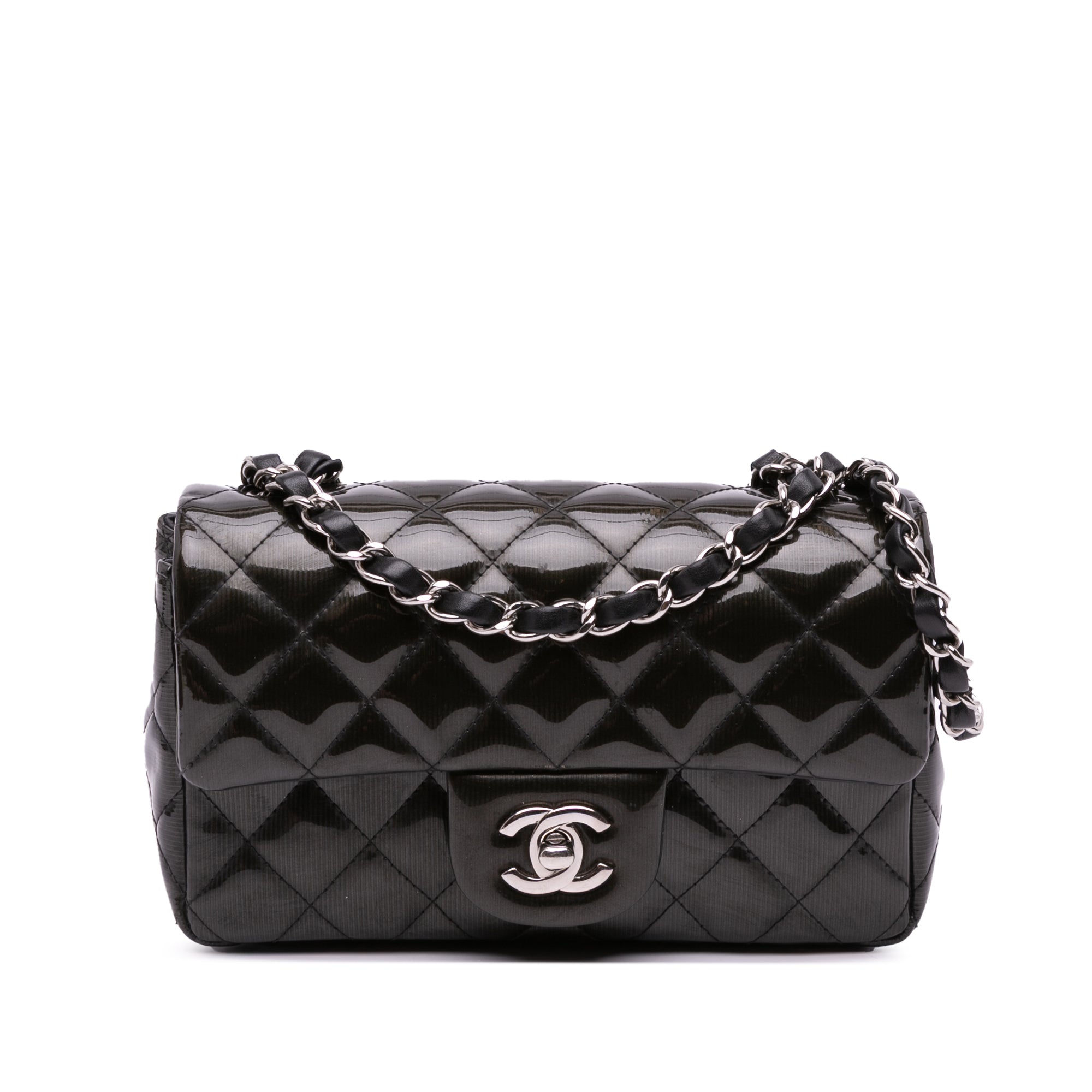 Mini Rectangular Classic Striped Patent Single Flap