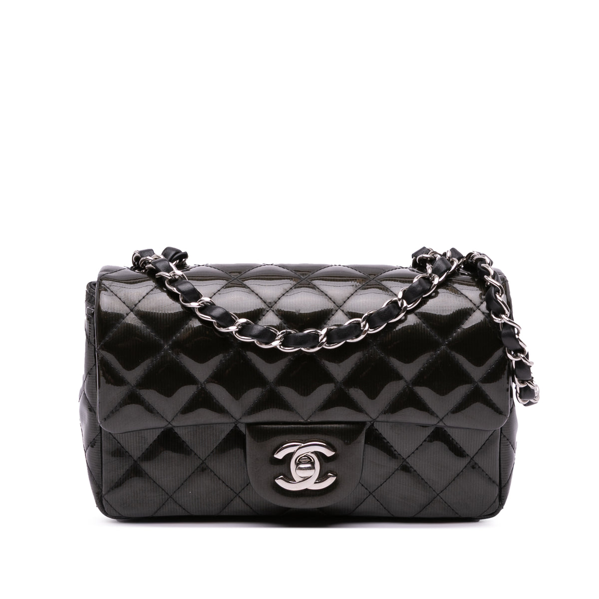 Mini Rectangular Classic Striped Patent Single Flap