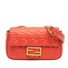Zucca Embossed Leather Chain Midi Baguette