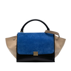 Medium Tricolor Calfskin and Suede Trapeze Satchel