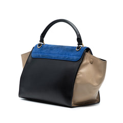 Medium Tricolor Calfskin and Suede Trapeze Satchel