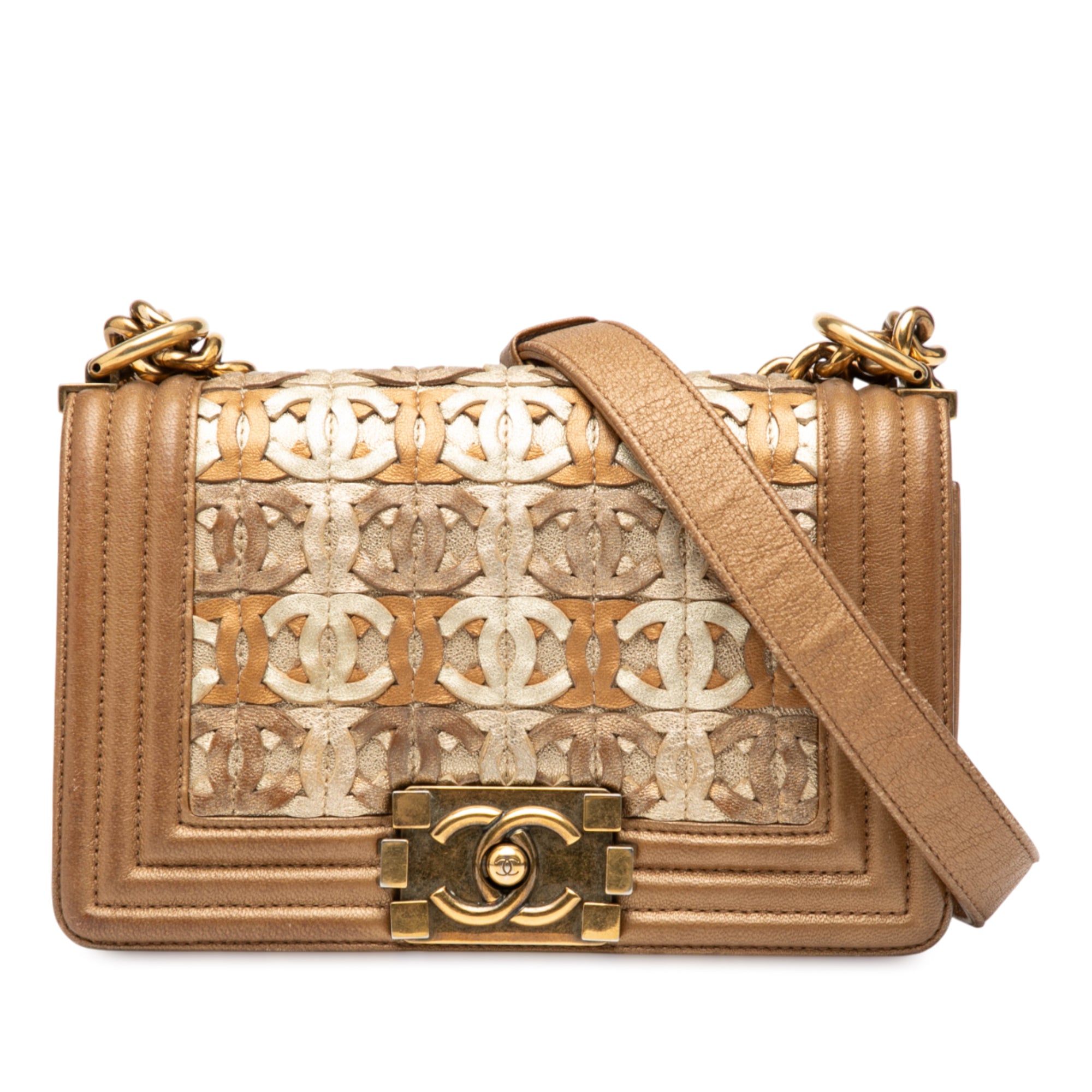 Small Quilted Metallic Lambskin Interwoven CC Boy Flap
