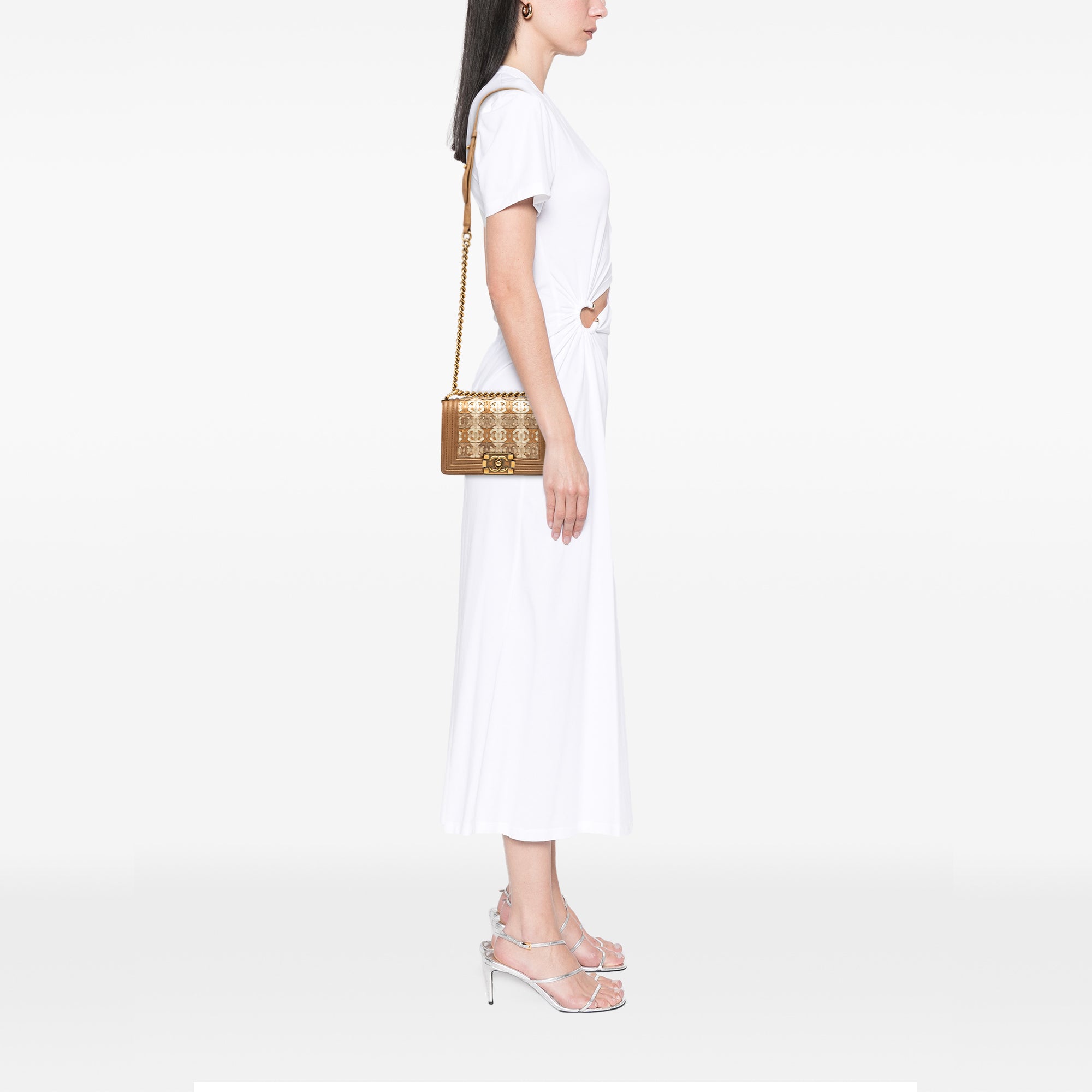 Small Quilted Metallic Lambskin Interwoven CC Boy Flap