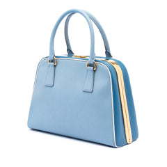 Bicolor Saffiano Lux Pyramid Frame Top Handle Bag