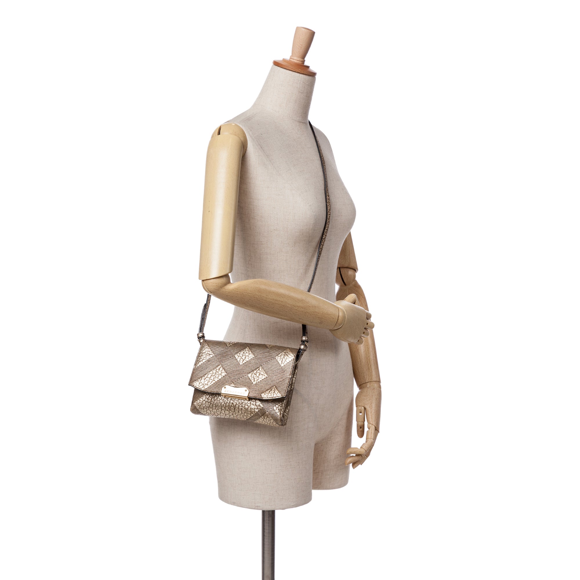 Embossed Grain Check Leather Langley Crossbody