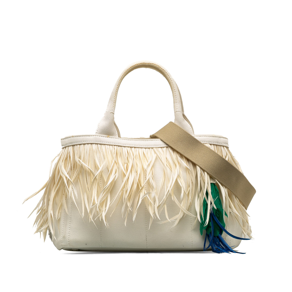 Feather-Trimmed Canapa Satchel_0