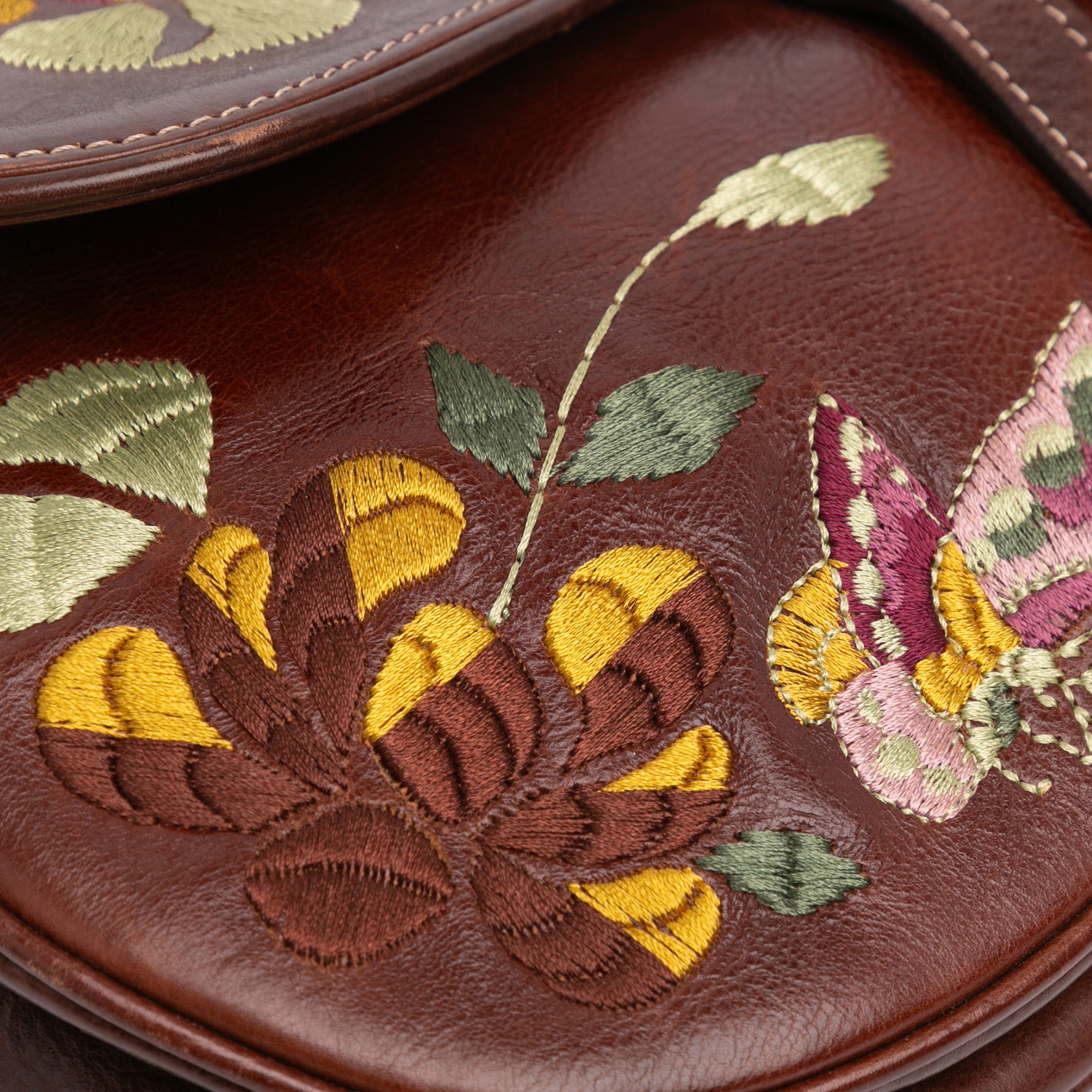 Leather Romantic Flowers Saddle Bag