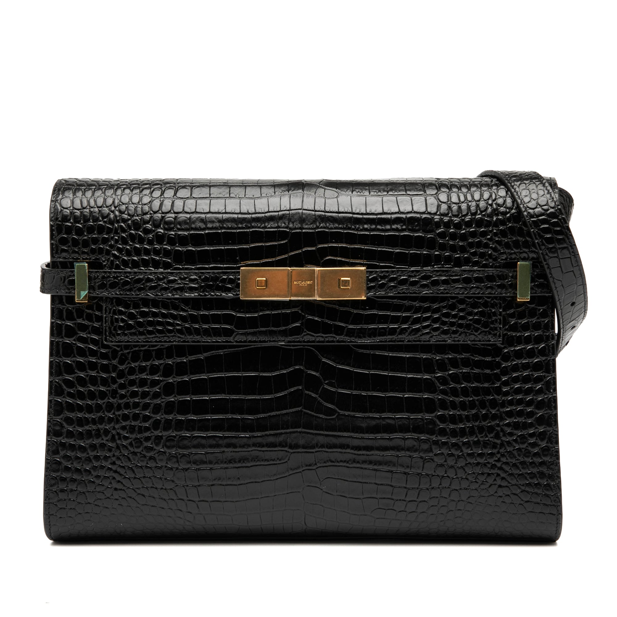Medium Shiny Croc Embossed Manhattan Shoulder Bag