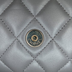 CC Quilted Lambskin Top Handle Card Holder On Chain