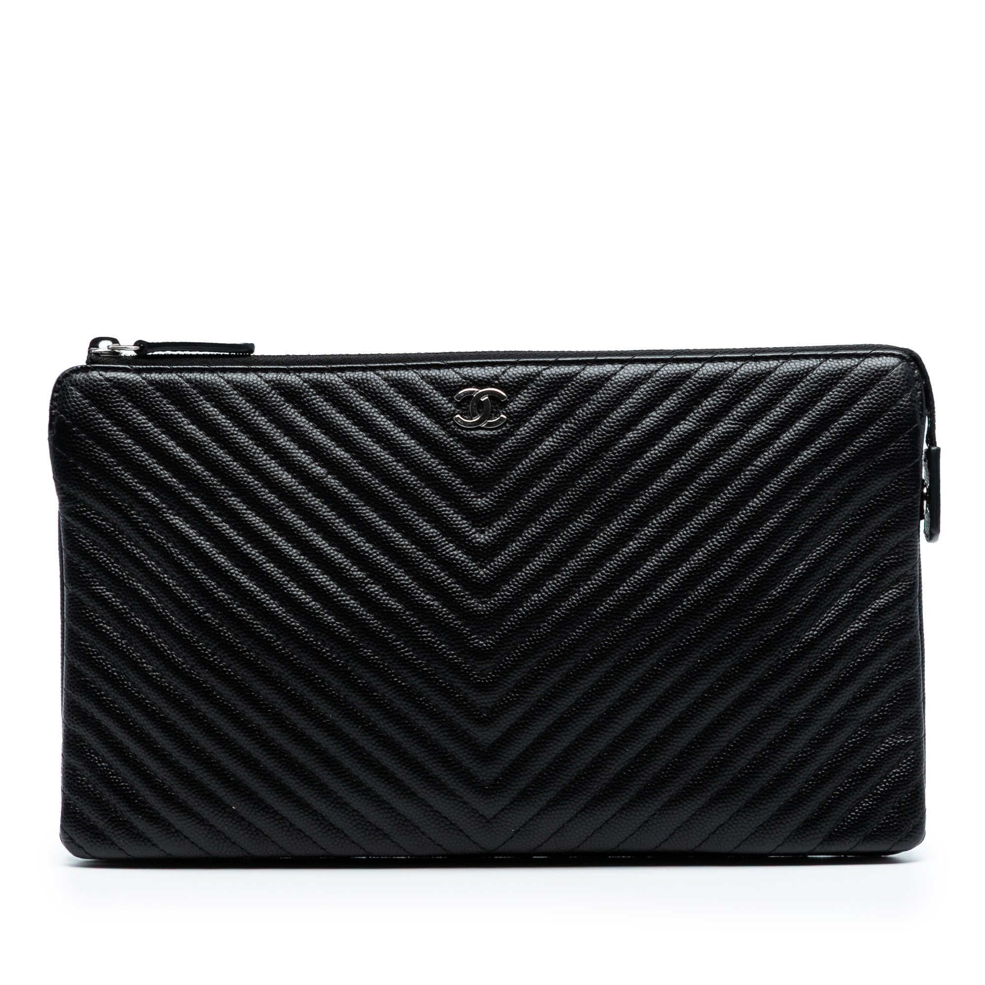 CC Chevron Caviar Zip Clutch