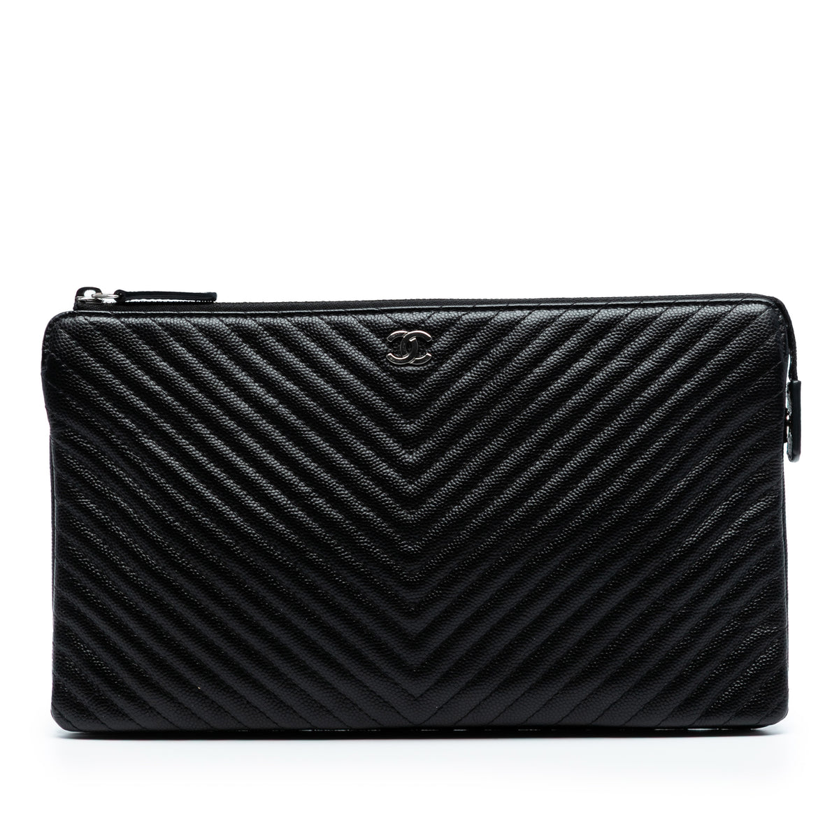CC Chevron Caviar Zip Clutch