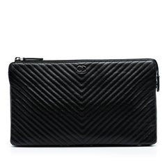CC Chevron Caviar Zip Clutch