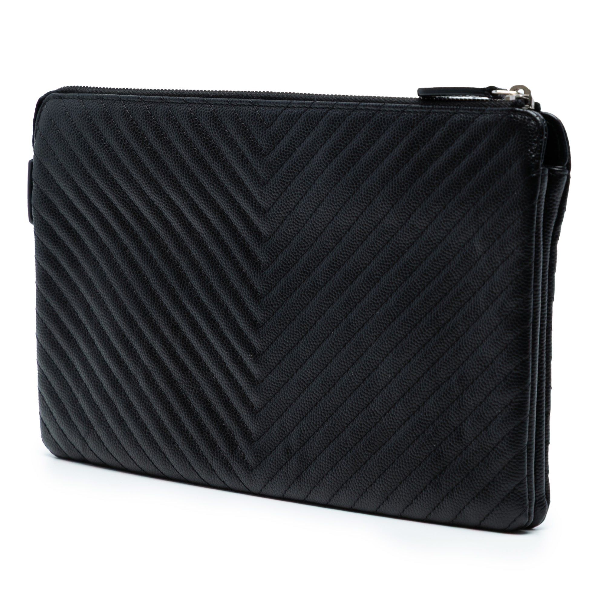 CC Chevron Caviar Zip Clutch