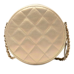 Quilted Iridescent Lambskin Round Clutch With Chain