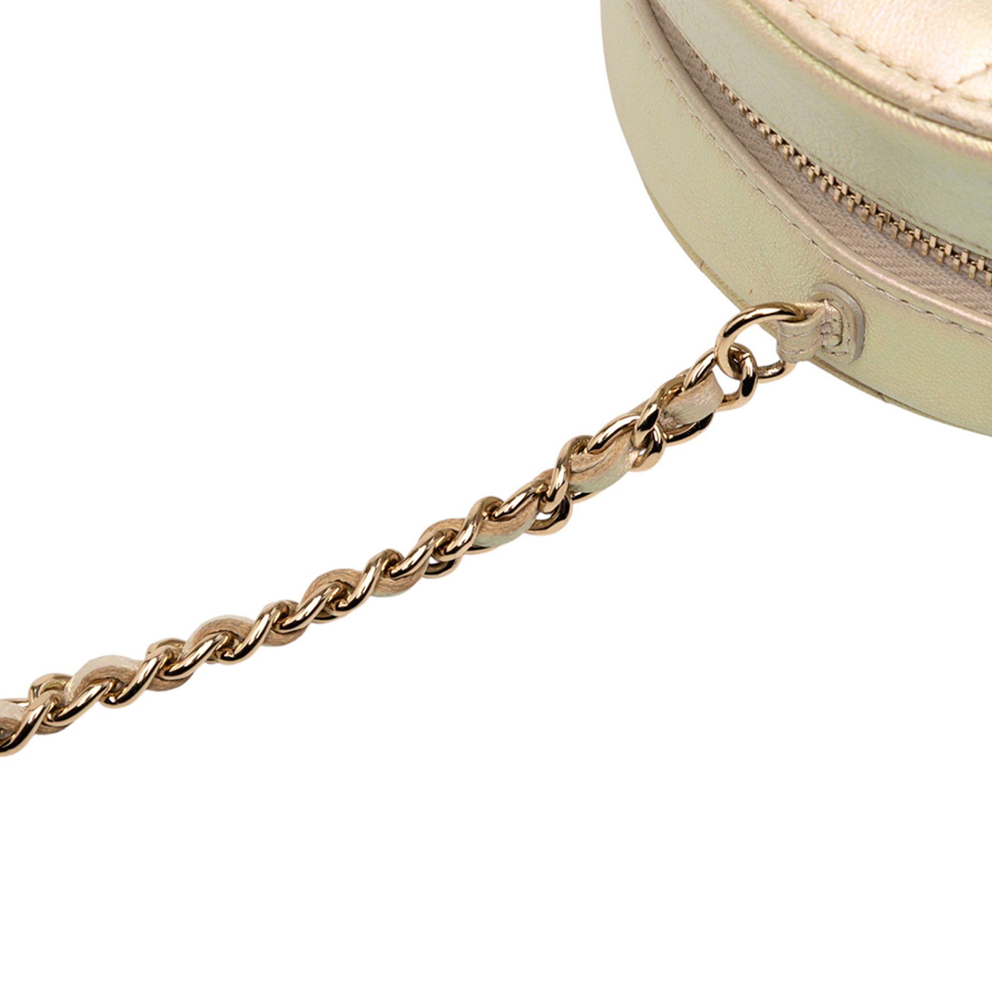 Quilted Iridescent Lambskin Round Clutch With Chain