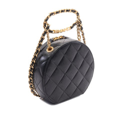 Quilted Lambskin Oval Logo Chain Top Handle Round Clutch on Chain