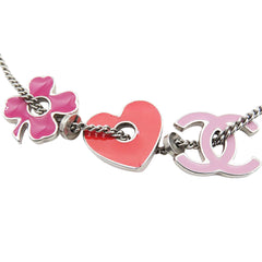 CC Silver Plated Enamel Heart and Clover Charm Pendant Necklace