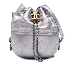 Small Quilted Metallic Aged Calfskin Gabrielle Bucket Bag