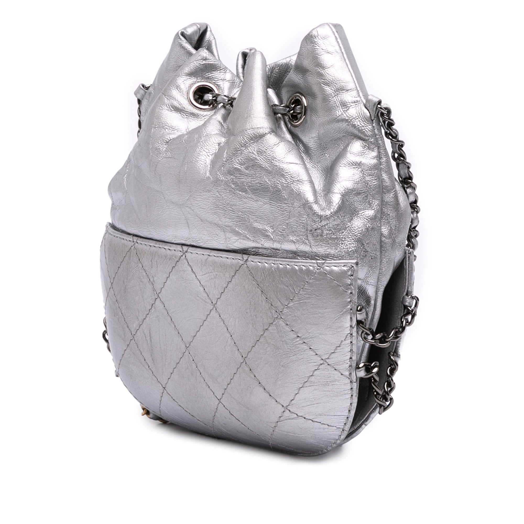 Small Quilted Metallic Aged Calfskin Gabrielle Bucket Bag