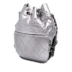 Small Quilted Metallic Aged Calfskin Gabrielle Bucket Bag