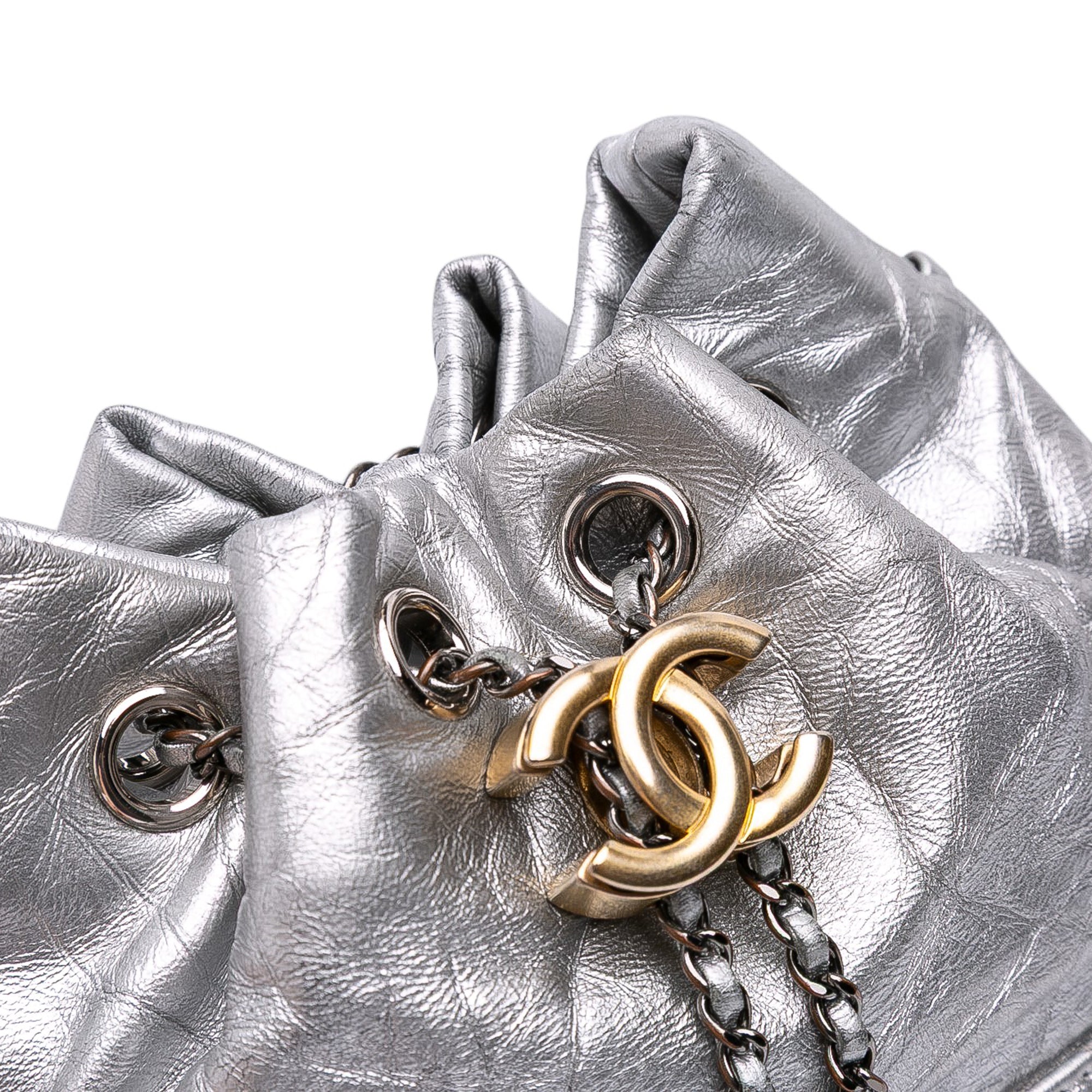 Small Quilted Metallic Aged Calfskin Gabrielle Bucket Bag