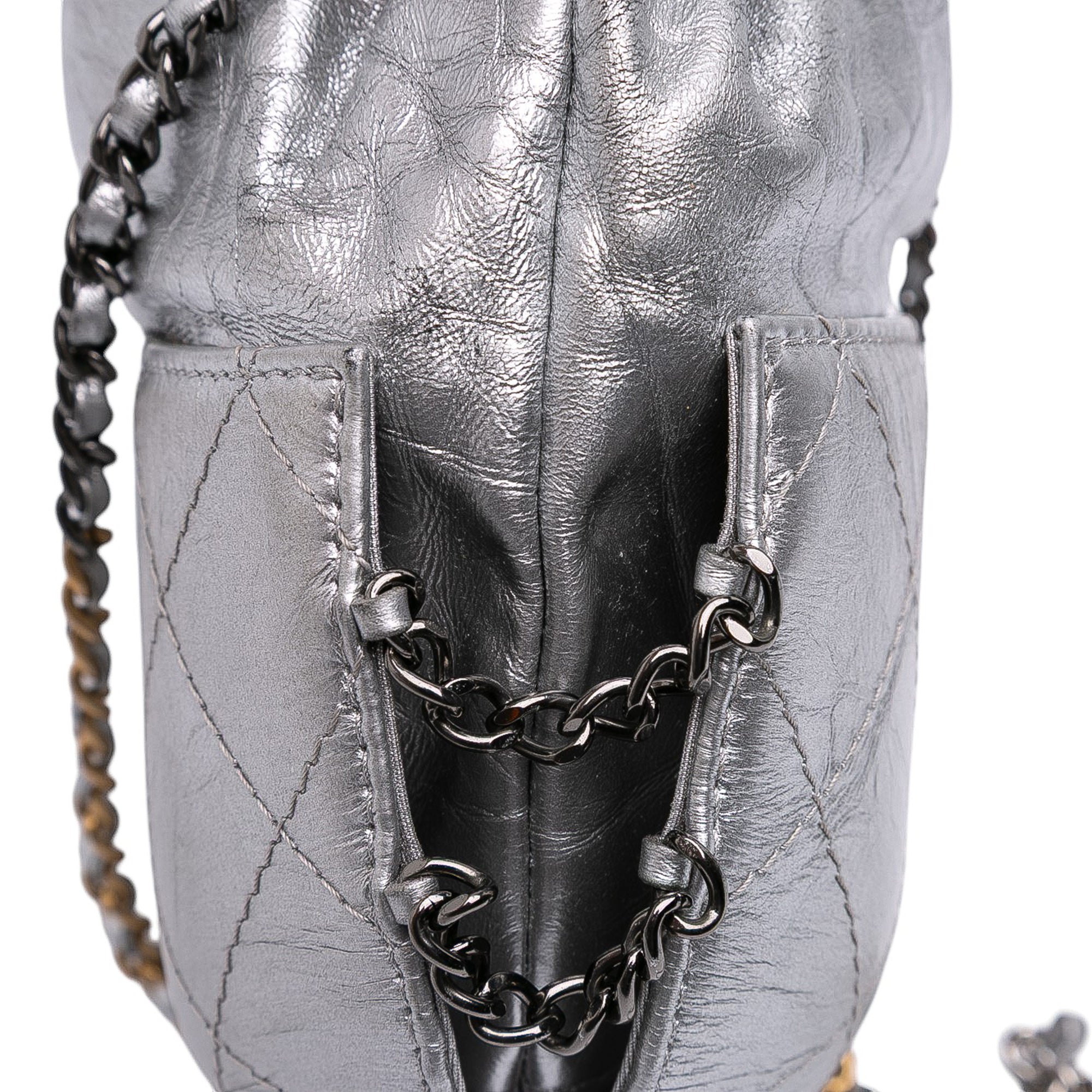 Small Quilted Metallic Aged Calfskin Gabrielle Bucket Bag