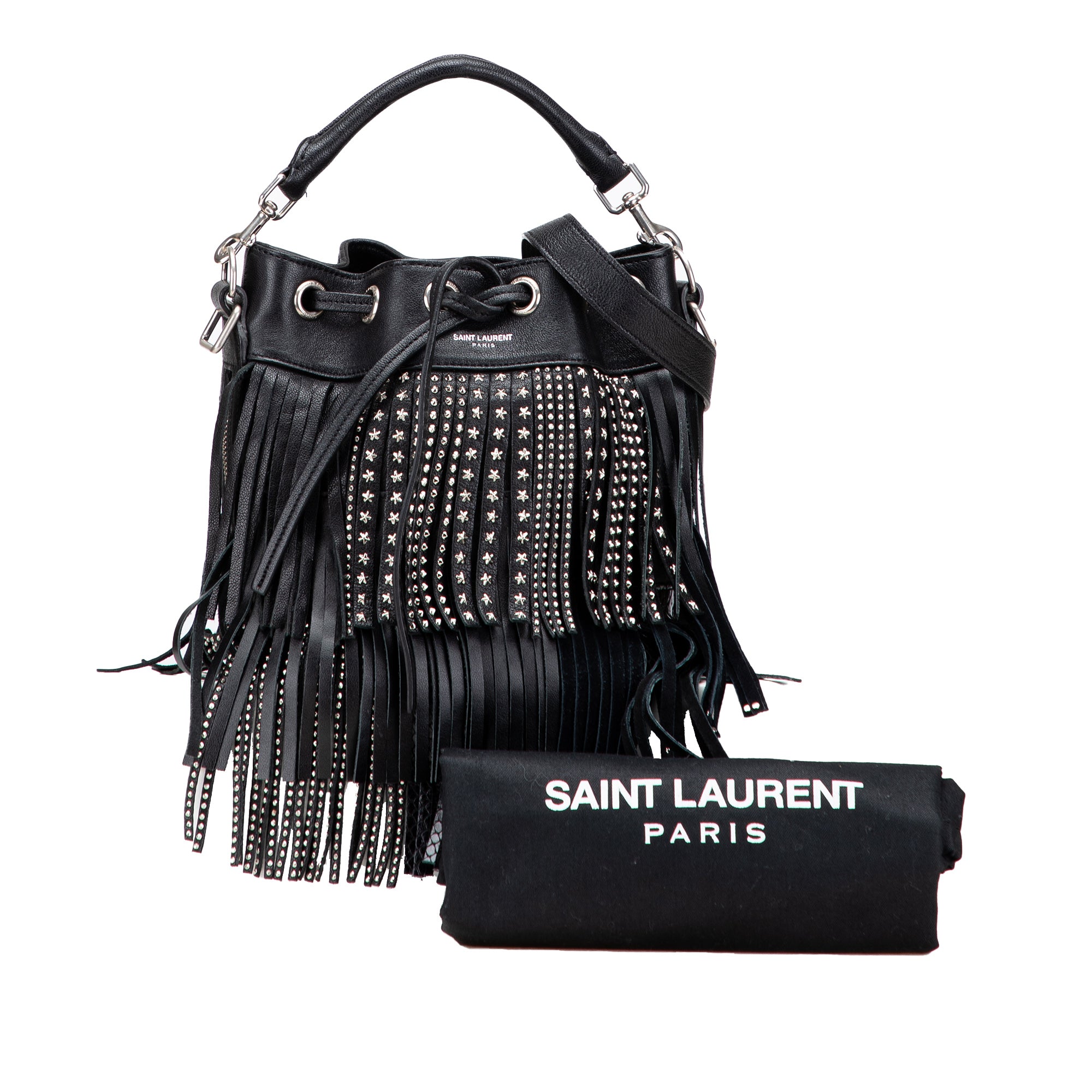 Small Studded Calfskin Emmanuelle Fringe Bucket Bag