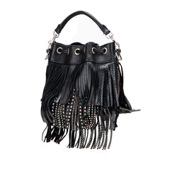 Small Studded Calfskin Emmanuelle Fringe Bucket Bag