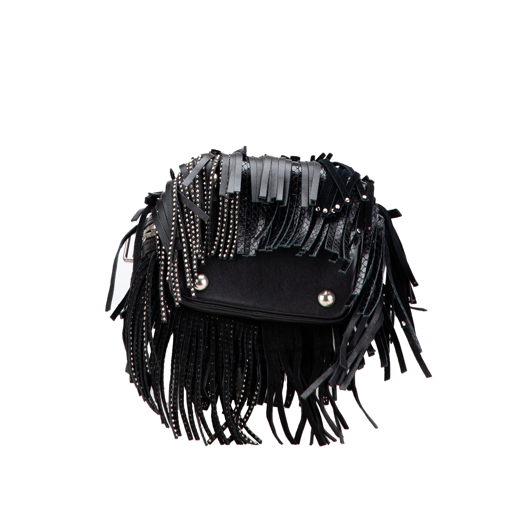 Small Studded Calfskin Emmanuelle Fringe Bucket Bag