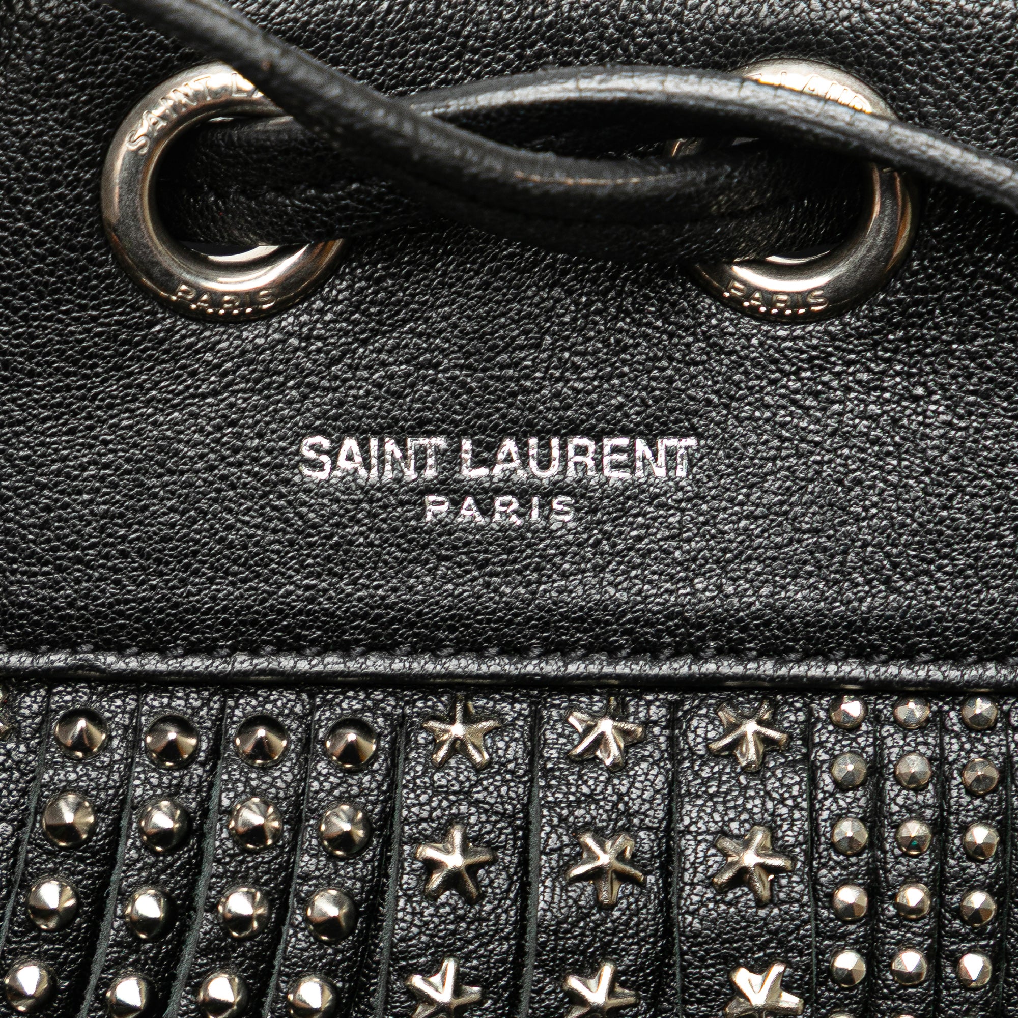 Small Studded Calfskin Emmanuelle Fringe Bucket Bag