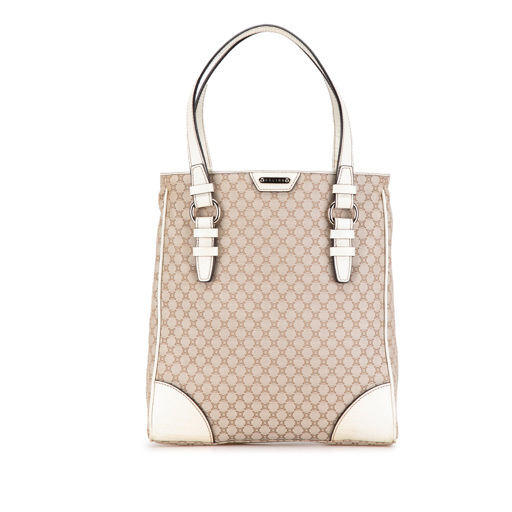 Embossed Leather-Trimmed Macadam Canvas Tote