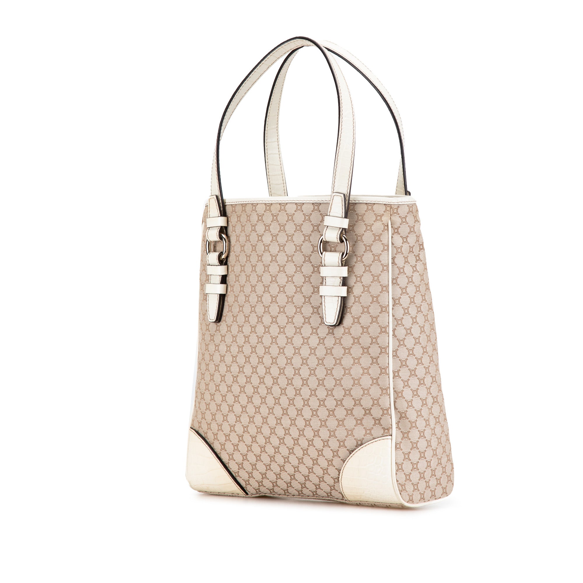 Embossed Leather-Trimmed Macadam Canvas Tote