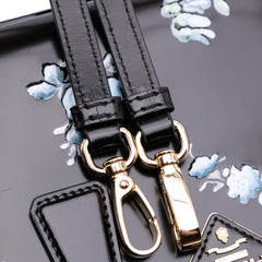 Mini Brushed Leather Floral Print Galleria Double Zip Satchel