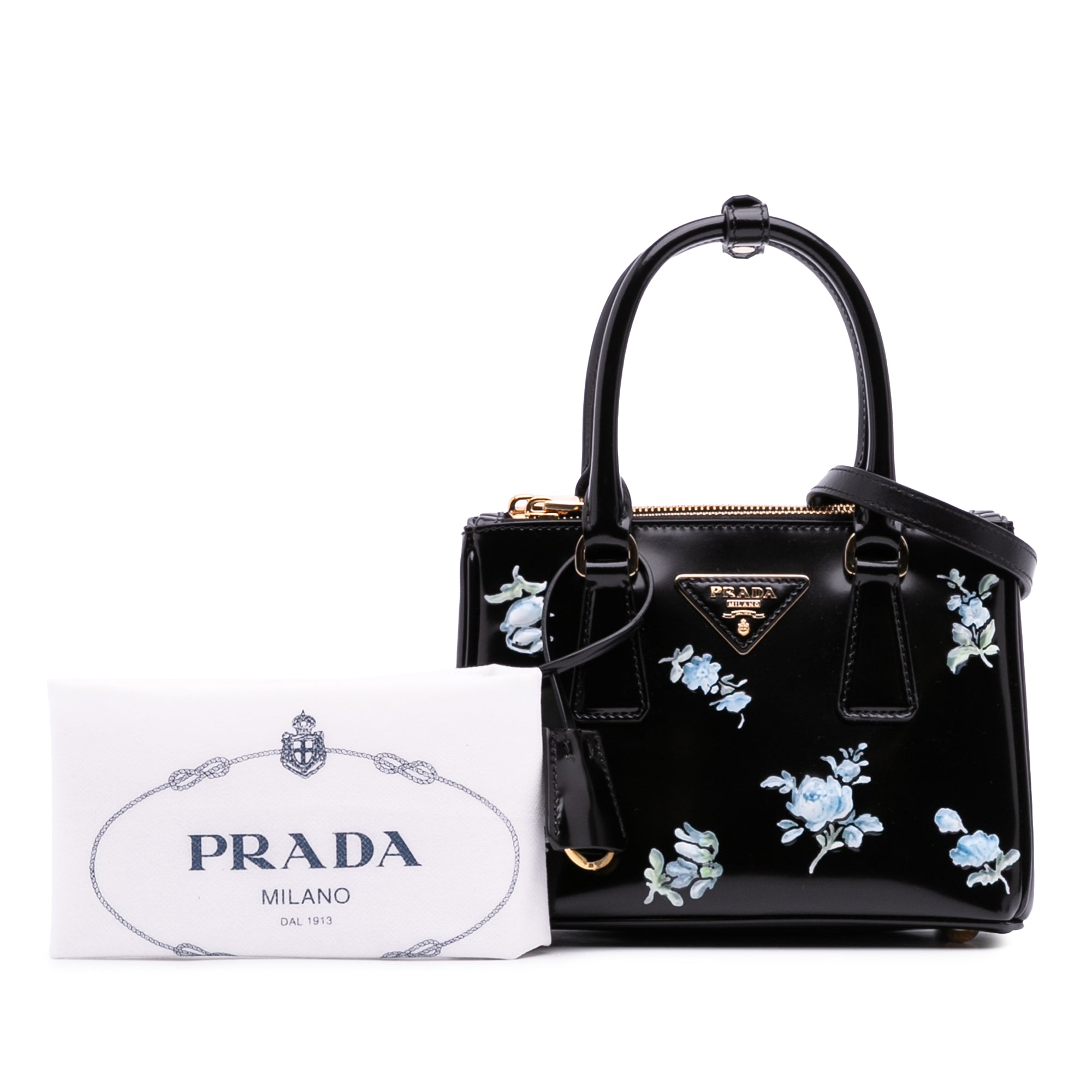 Mini Brushed Leather Floral Print Galleria Double Zip Satchel
