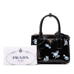 Mini Brushed Leather Floral Print Galleria Double Zip Satchel