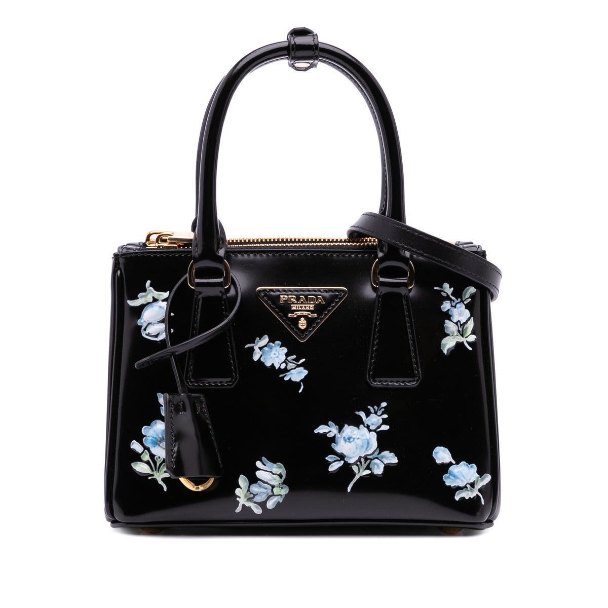 Mini Brushed Leather Floral Print Galleria Double Zip Satchel