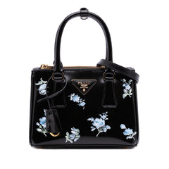 Mini Brushed Leather Floral Print Galleria Double Zip Satchel