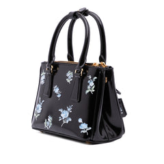 Mini Brushed Leather Floral Print Galleria Double Zip Satchel