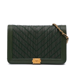 Chevron Quilted Crumpled Calfskin Boy Wallet On Chain