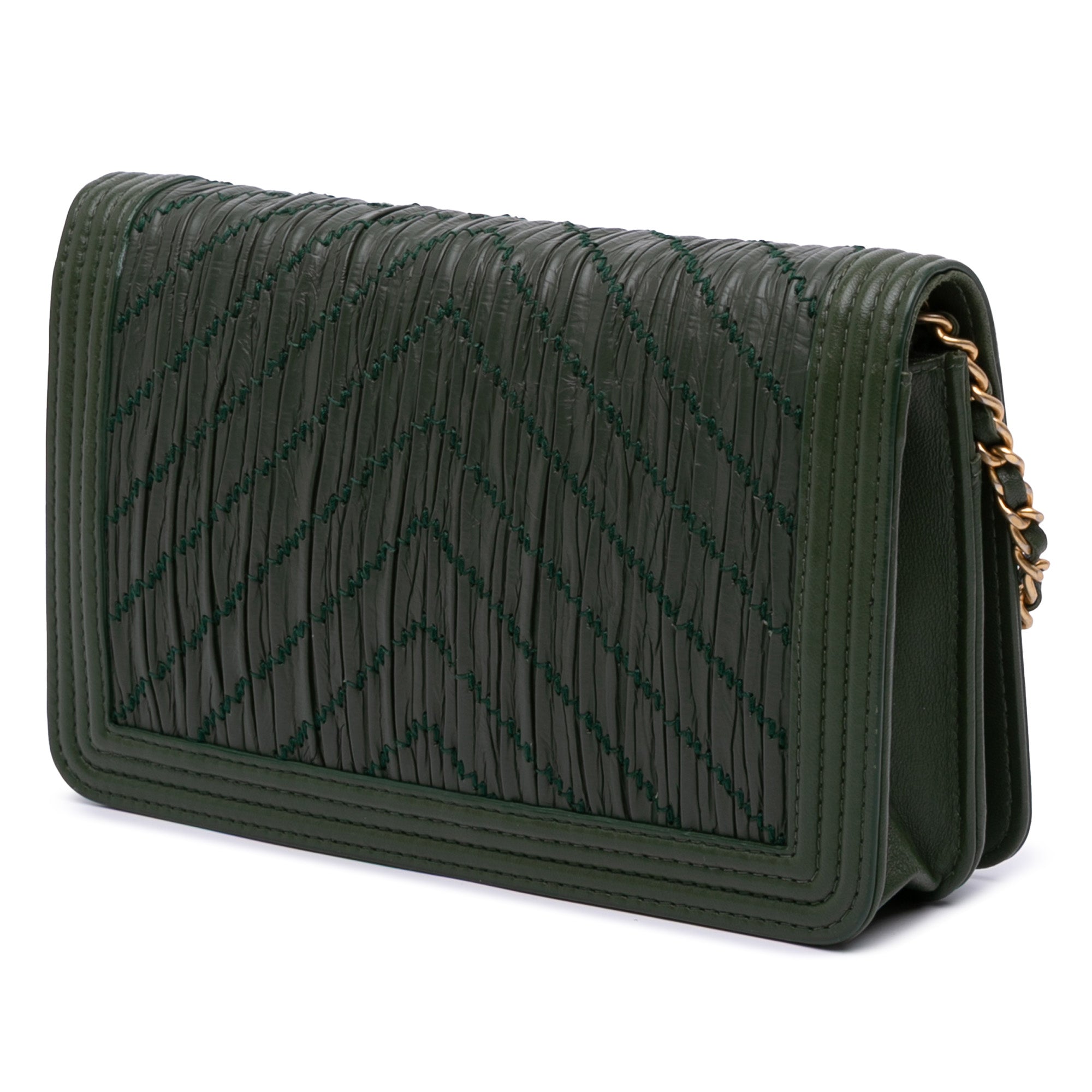 Chevron Quilted Crumpled Calfskin Boy Wallet On Chain