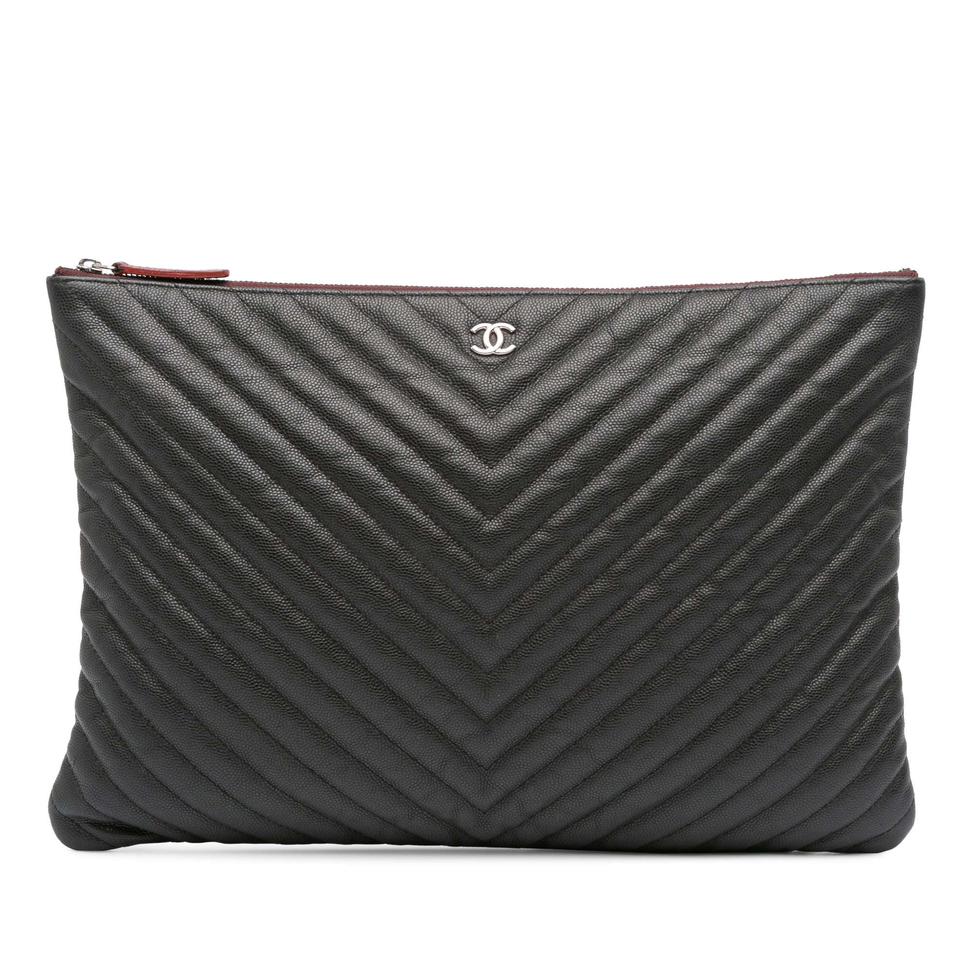 Large CC Chevron Caviar O Case Clutch